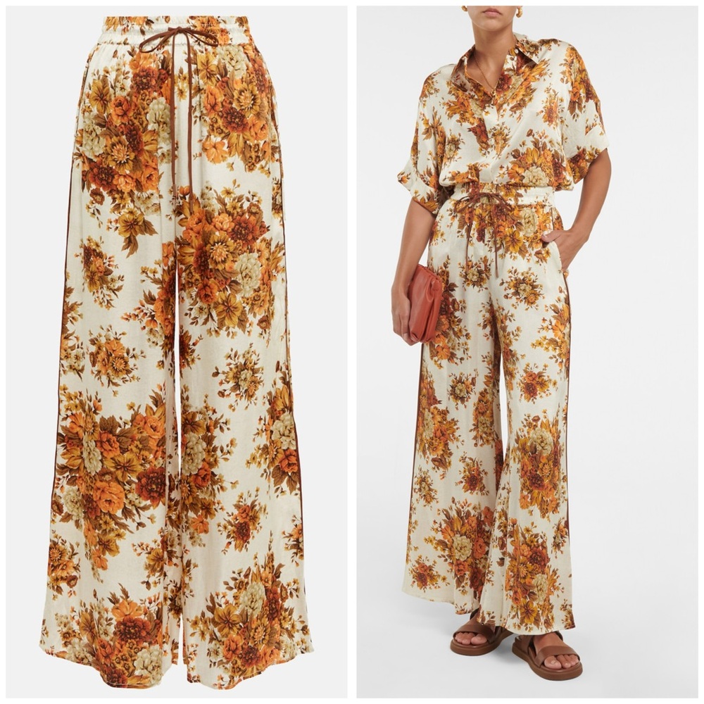 ALÉMAIS Derby floral wide-leg silk pants Size 8